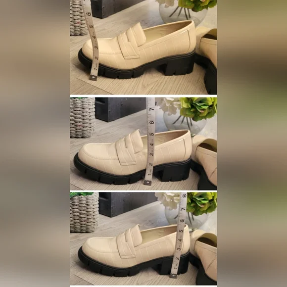 ZBY Embossed Croc Off-white Penny 2.25" Platform Lug Loafer Heel,  Women's US 9 - Picture 10 of 15